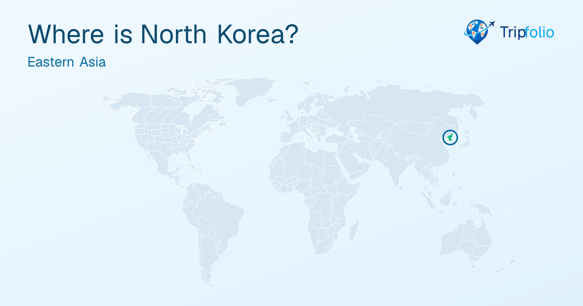World map with North Korea highlighted in green and circled