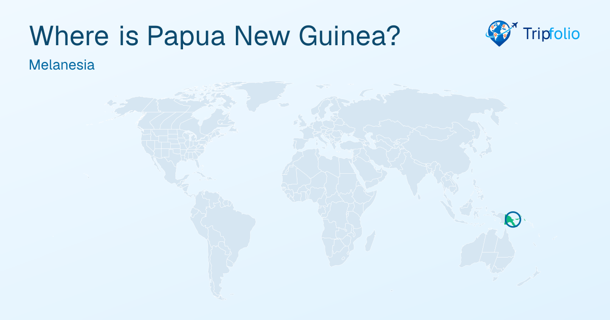 World map with Papua New Guinea highlighted in green and circled