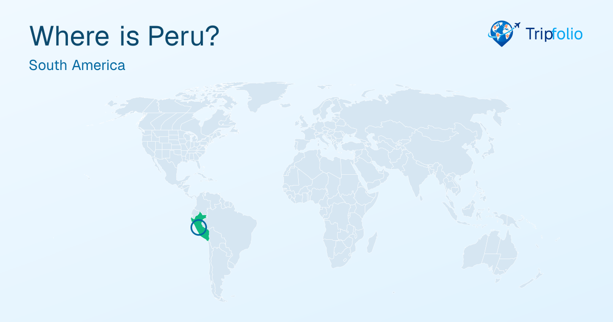 World map with Peru highlighted in green and circled