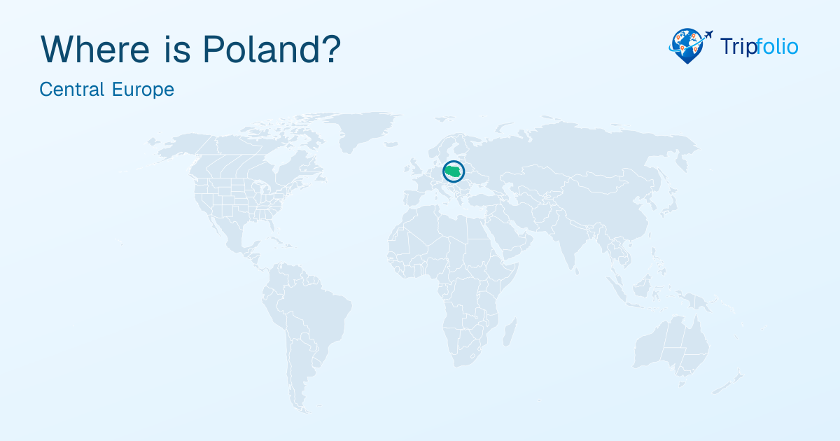 World map with Poland highlighted in green and circled