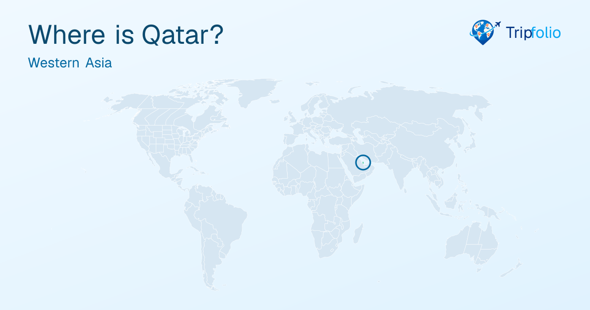 World map with Qatar highlighted in green and circled