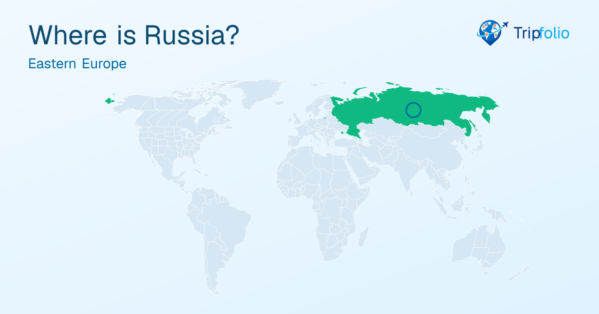 World map with Russia highlighted in green and circled