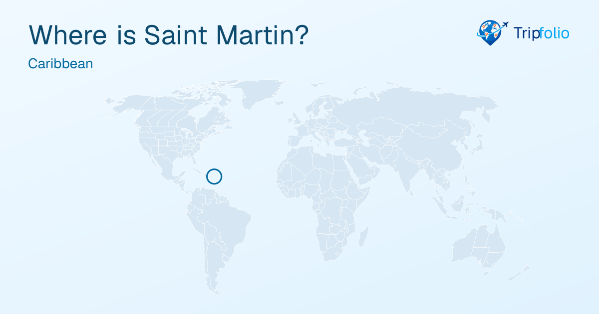 World map with Saint Martin highlighted in green and circled