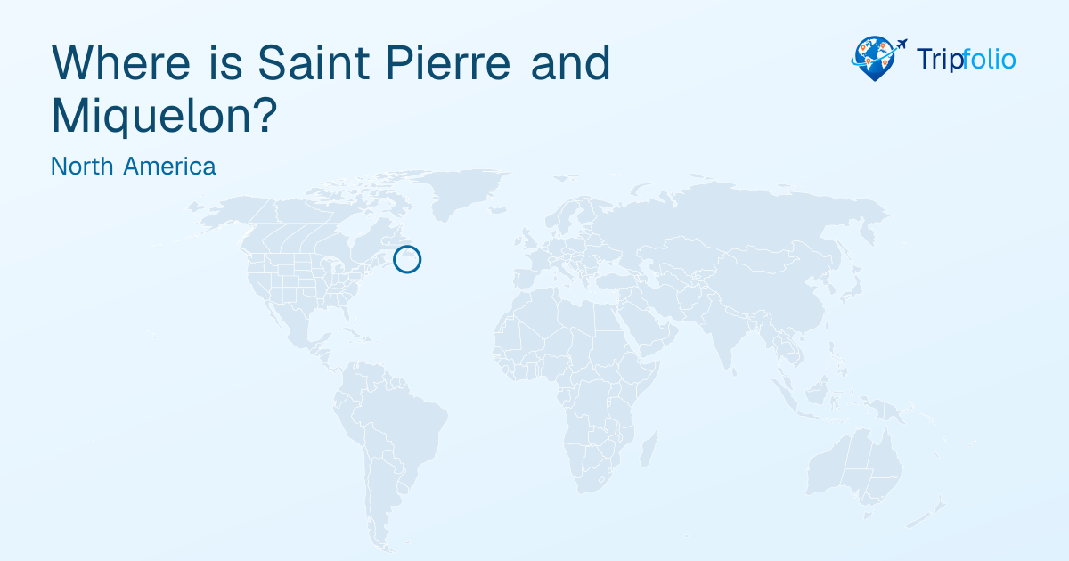 World map with Saint Pierre and Miquelon highlighted in green and circled