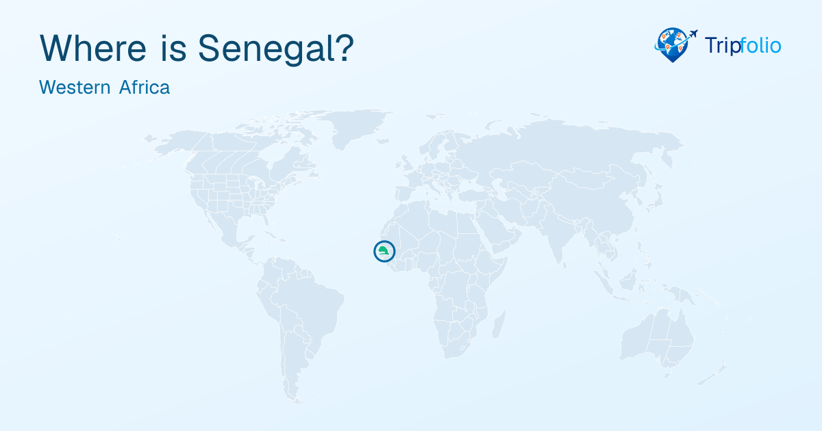 World map with Senegal highlighted in green and circled