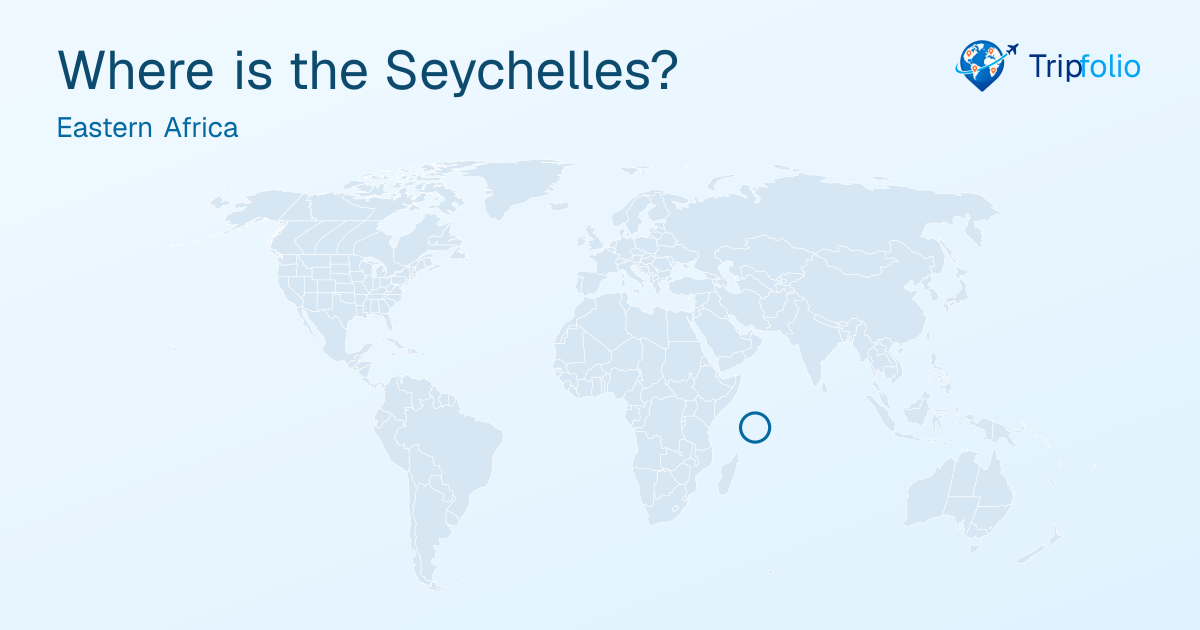 World map with the Seychelles highlighted in green and circled