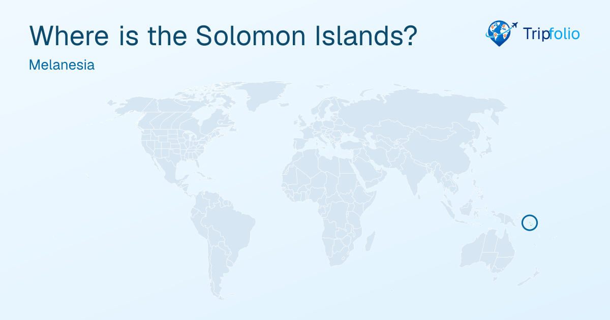 World map with the Solomon Islands highlighted in green and circled