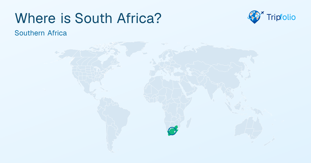 World map with South Africa highlighted in green and circled