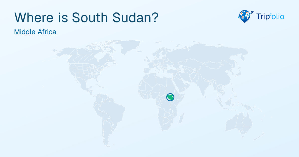 World map with South Sudan highlighted in green and circled
