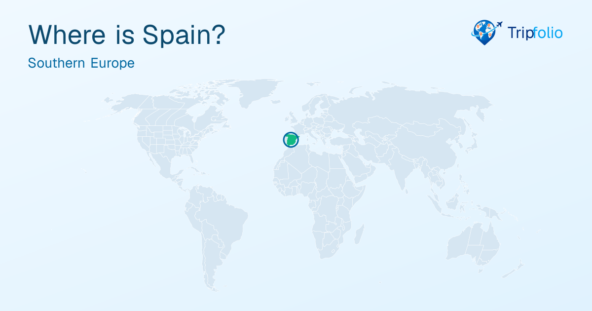 World map with Spain highlighted in green and circled