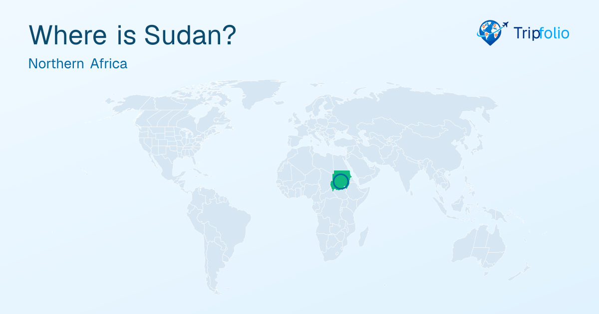 World map with Sudan highlighted in green and circled