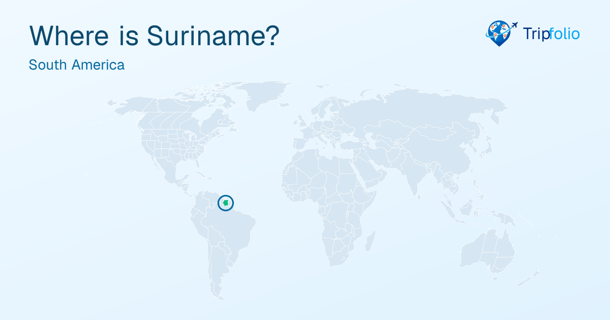 World map with Suriname highlighted in green and circled