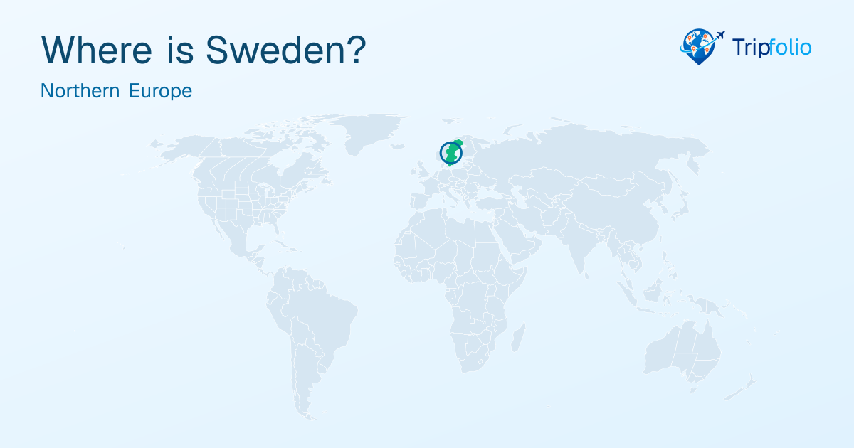 World map with Sweden highlighted in green and circled