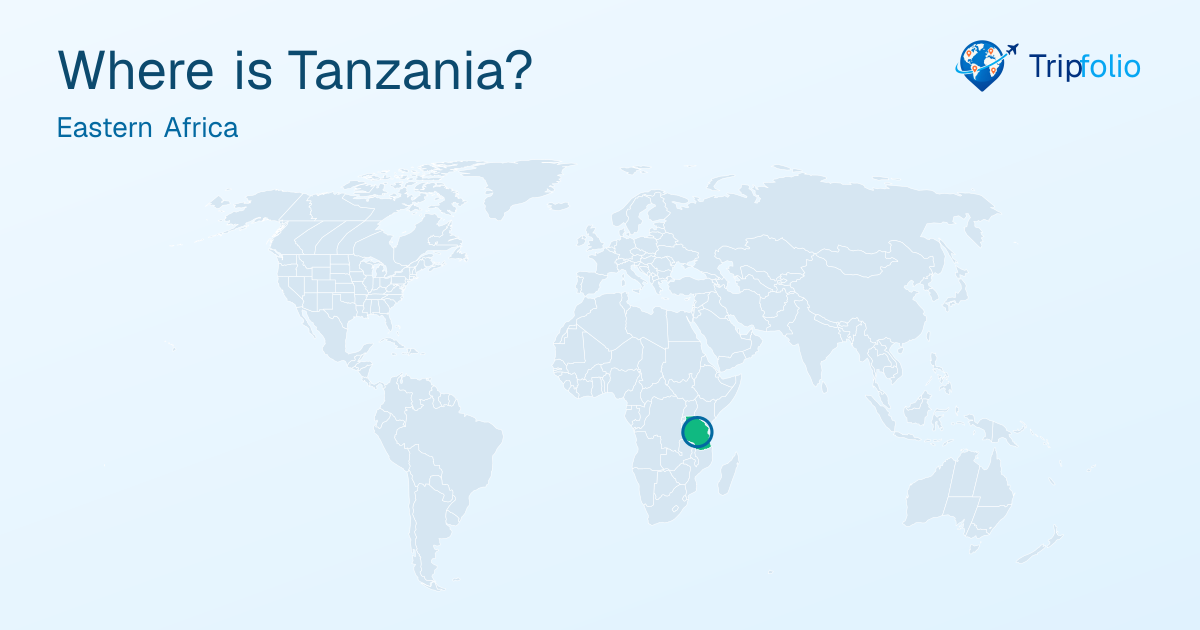 World map with Tanzania highlighted in green and circled