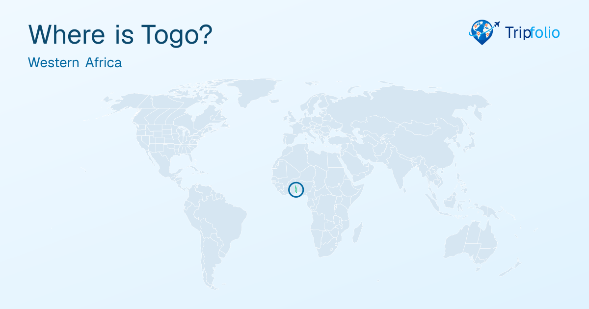World map with Togo highlighted in green and circled