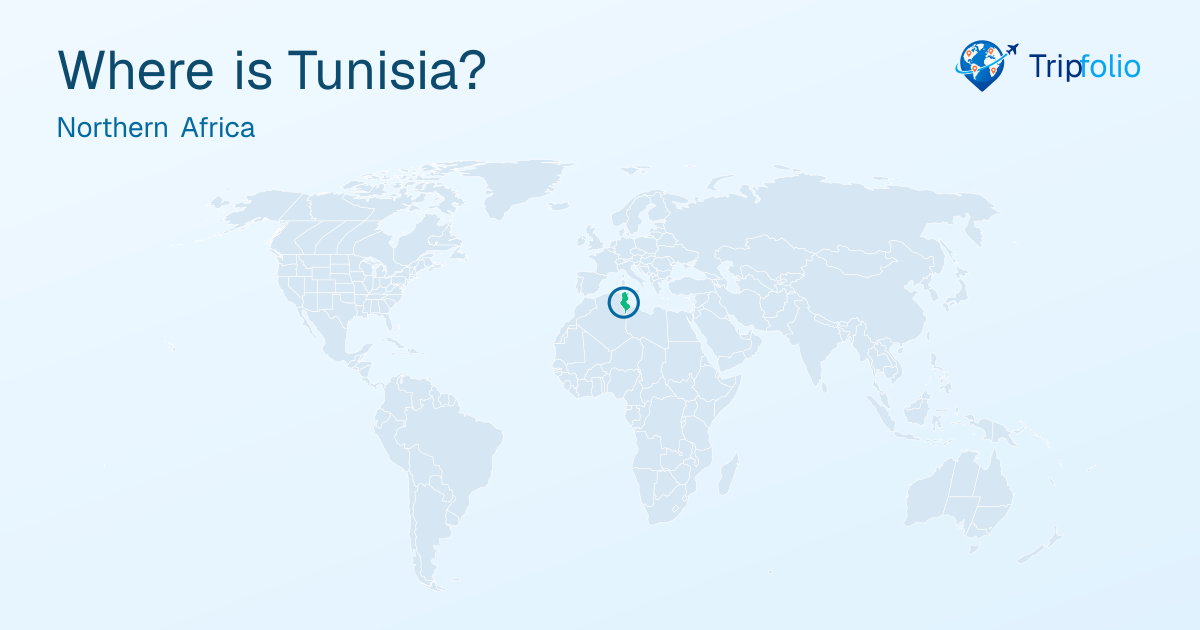 World map with Tunisia highlighted in green and circled