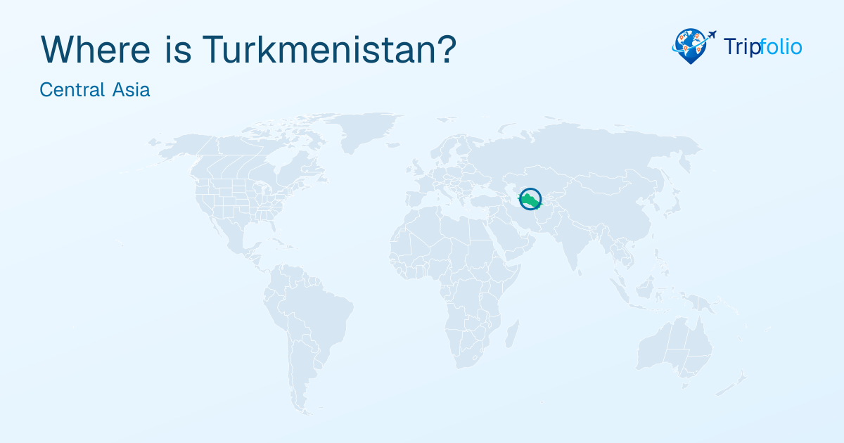 World map with Turkmenistan highlighted in green and circled