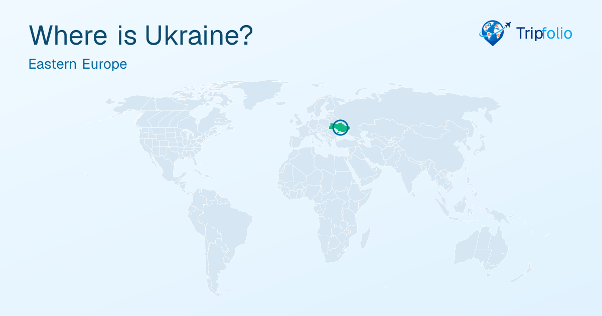 World map with Ukraine highlighted in green and circled