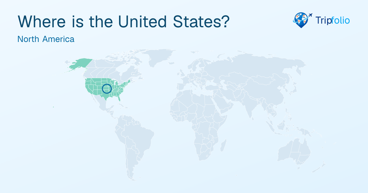World map with the United States highlighted in green and circled