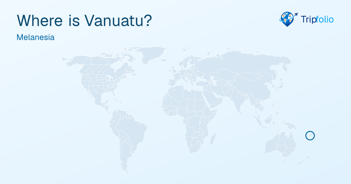 World map with Vanuatu highlighted in green and circled