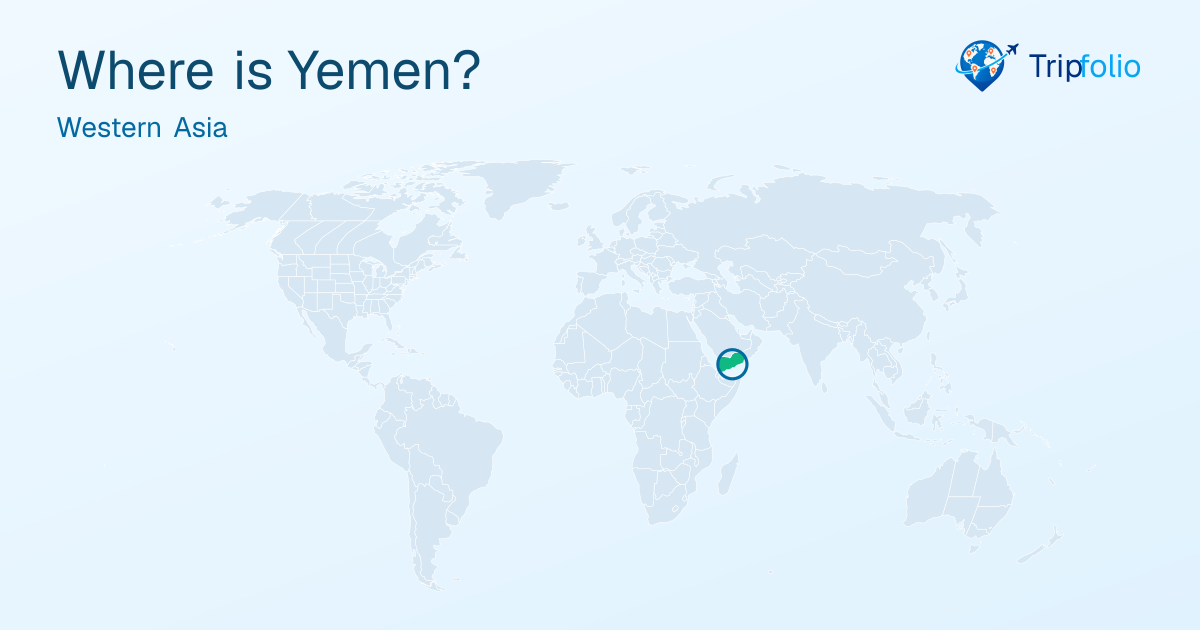 World map with Yemen highlighted in green and circled