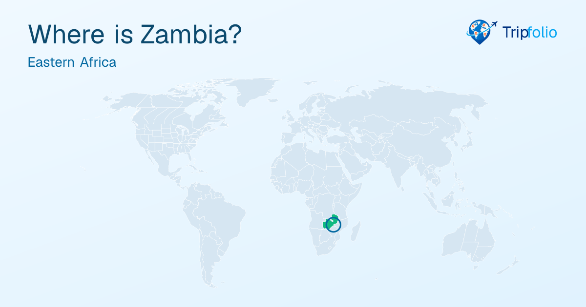 World map with Zambia highlighted in green and circled