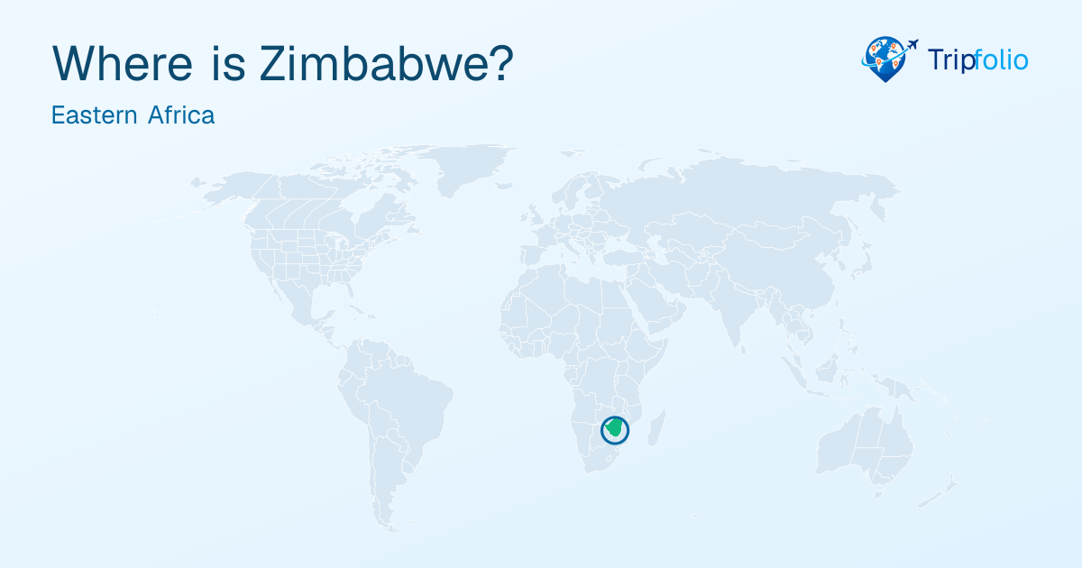 World map with Zimbabwe highlighted in green and circled